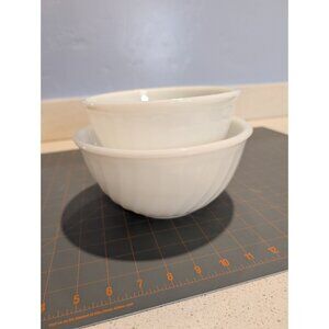 Fire King White Swirl Nesting Mixing Bowls Set of 2 Vintage Kitchenware USA